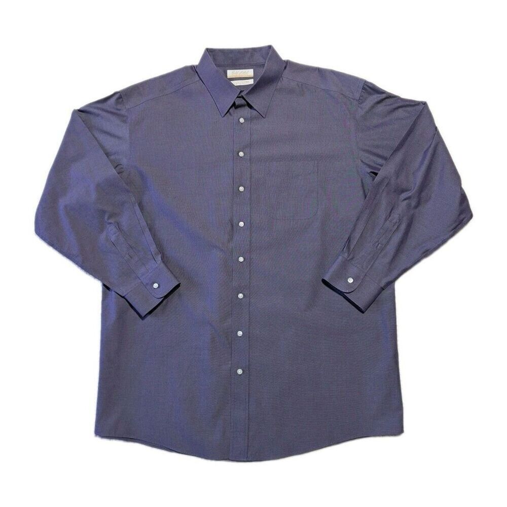 Roundtree & Yorke Gold Label Dress Shirt Mens 17.5 x 36 Purple Non Iron Cotton